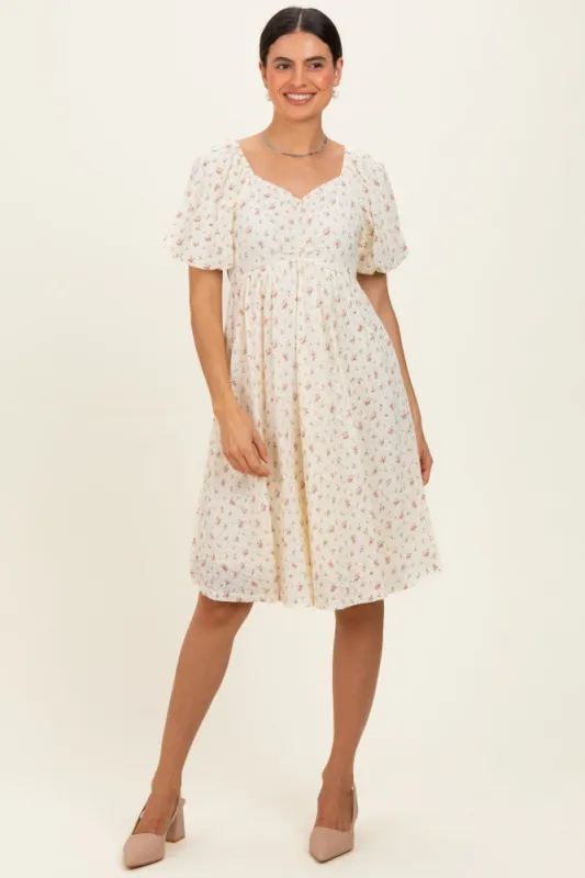 Ivory Floral Sweetheart Neckline Dress made by Pinkblush