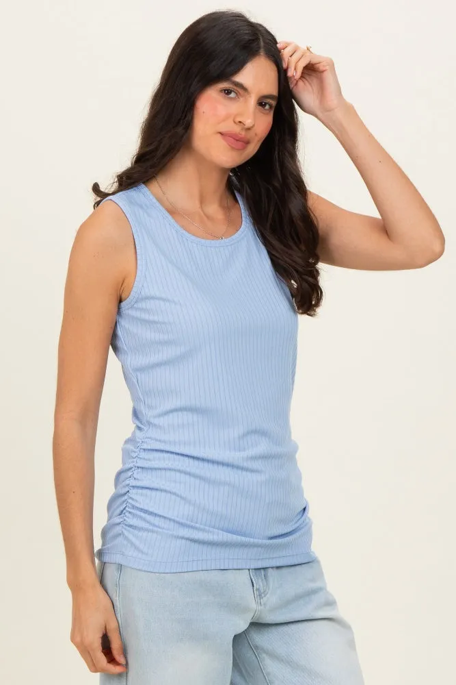 Light Blue Ribbed Sleeveless Ruched Top sold by Pinkblush product image thumbnail 3