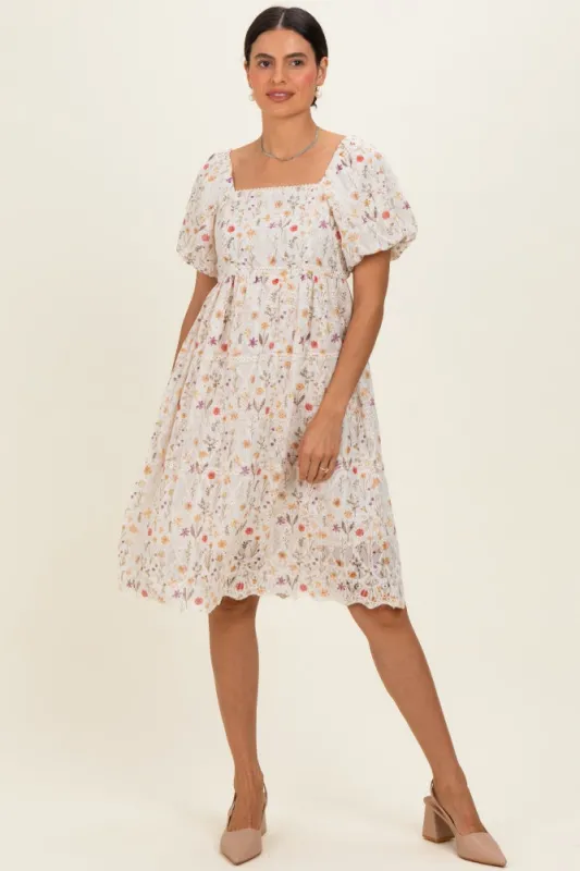 Ivory Floral Embroidered Mini Dress made by Pinkblush