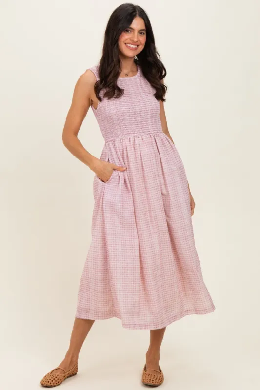 Blush Gingham Sleeveless Smocked Midi Dress made by Pinkblush