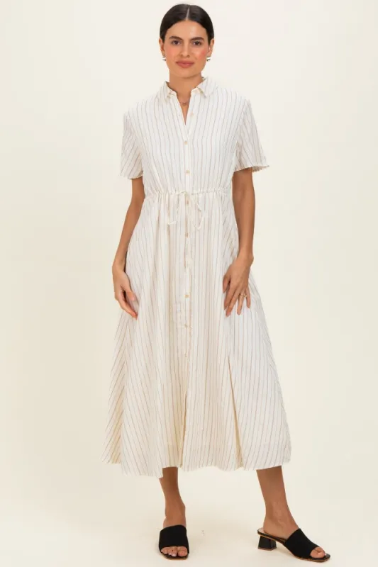 Ivory Striped Waist Tie Shirt Dress made by Pinkblush
