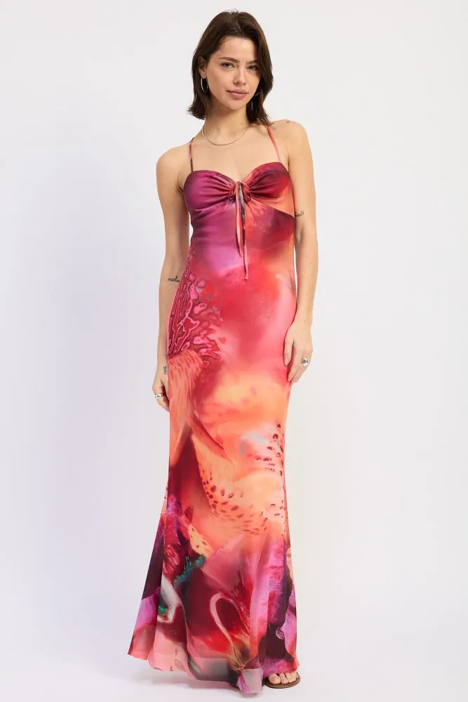 Pink Printed Crisscross Back Maxi Dress sold by Pinkblush