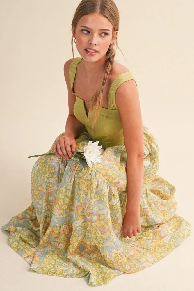 Lime Colorblock Floral Tiered Midi Dress sold by Pinkblush product image thumbnail 4