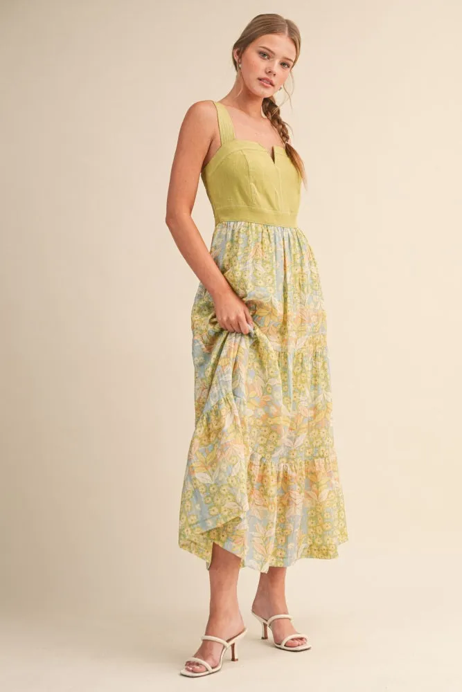 Lime Colorblock Floral Tiered Midi Dress sold by Pinkblush product image thumbnail 2