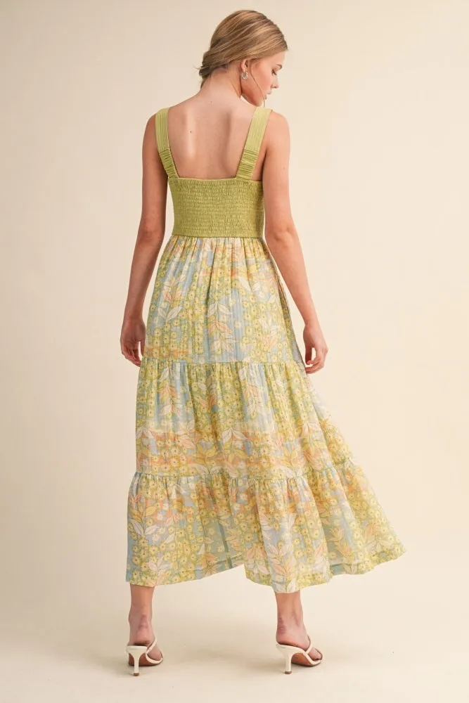 Lime Colorblock Floral Tiered Midi Dress sold by Pinkblush product image thumbnail 3