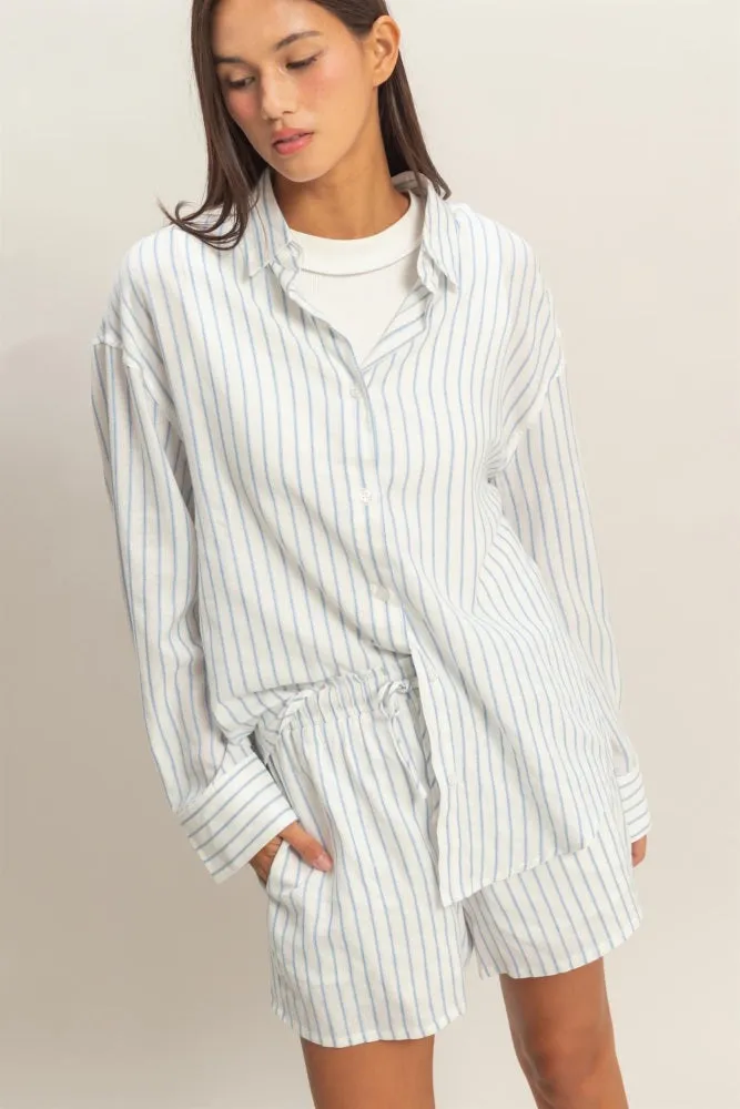 Blue Striped Button Down Shirt sold by Pinkblush
