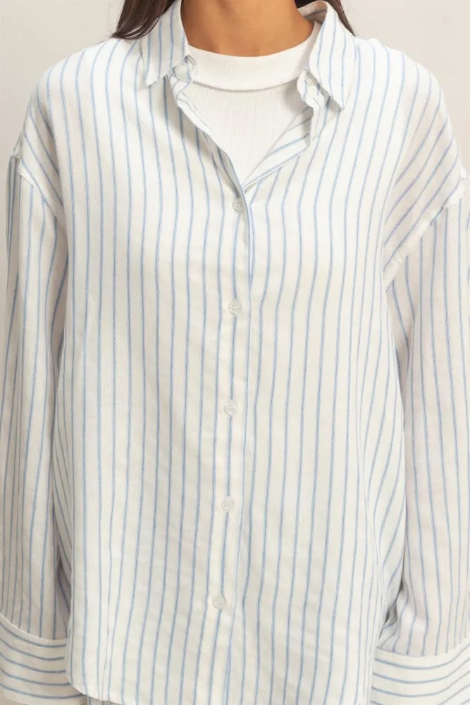 Blue Striped Button Down Shirt sold by Pinkblush product image thumbnail 5