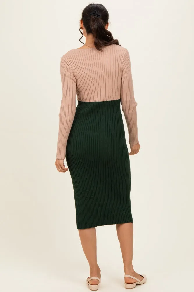 Beige Knit Colorblock Long Sleeve Midi Dress sold by Pinkblush product image thumbnail 3