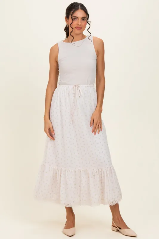 Ivory Print Lace Trim Midi Skirt made by BaeVely