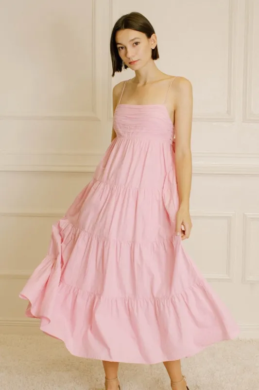 Light Pink Tiered Bow Detail Midi Dress made by Storia