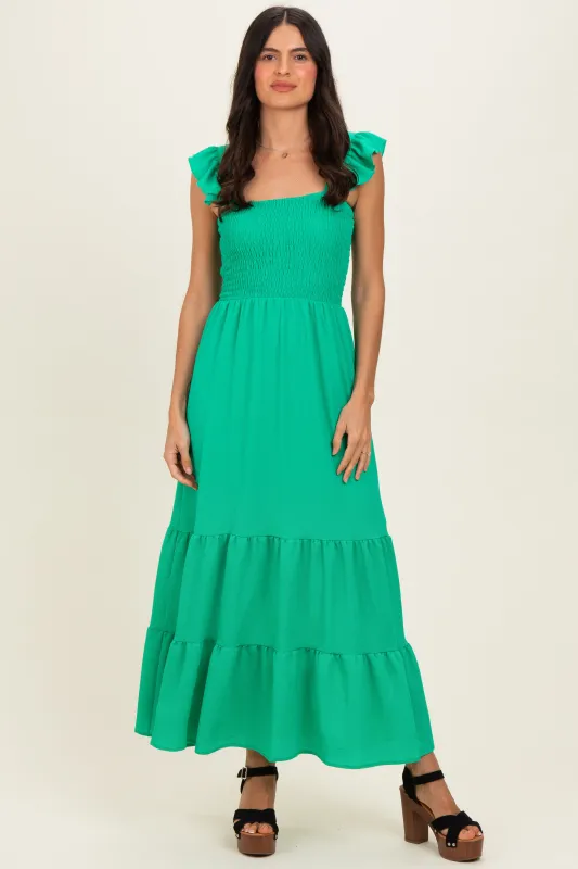 Green Ruffle Strap Smocked Maxi Dress made by Pinkblush