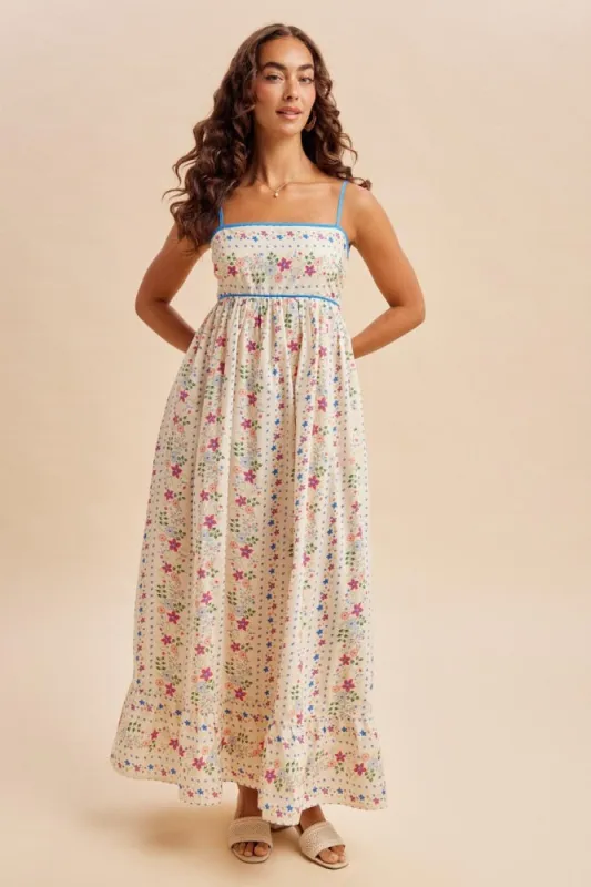 Creme Floral Sleeveless Maxi Dress made by Inloom