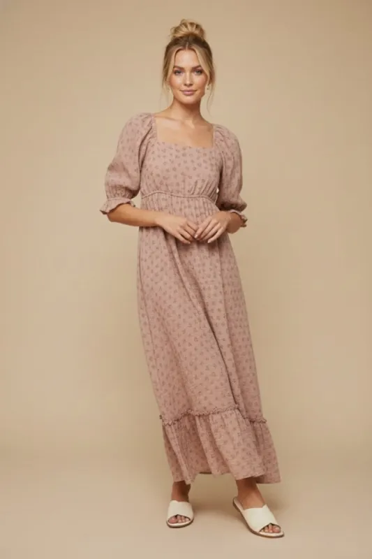 Mauve Floral Square Neck Maxi Dress made by Jnna