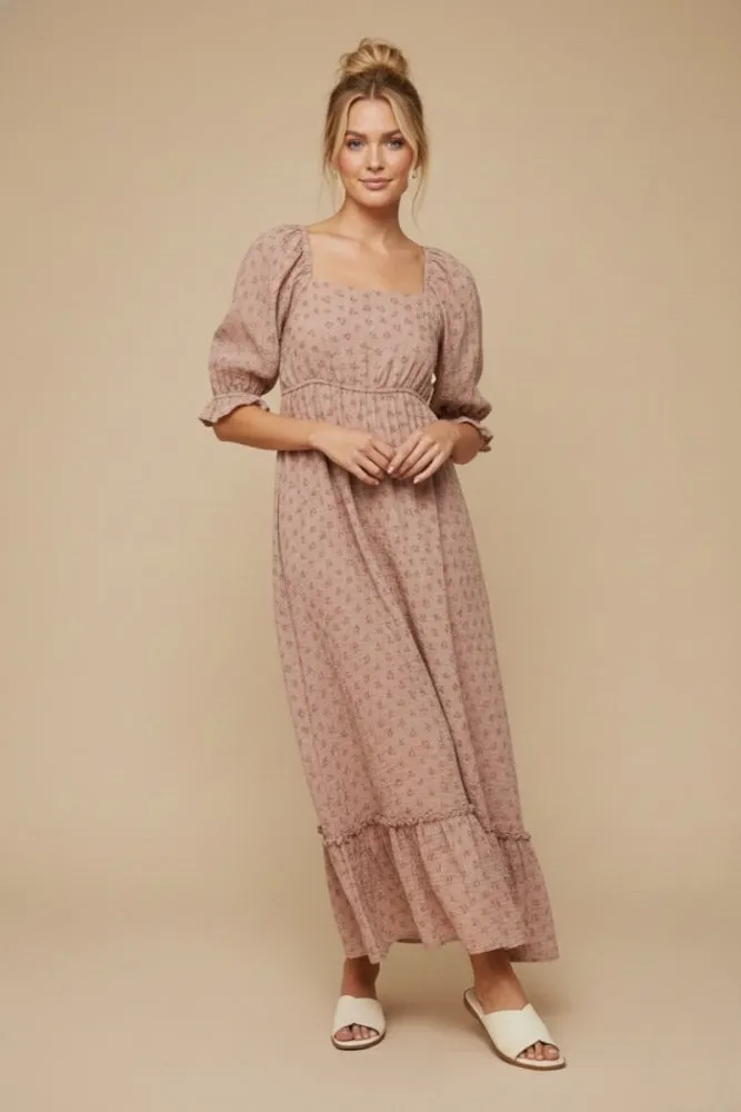 Mauve Floral Square Neck Maxi Dress sold by Pinkblush