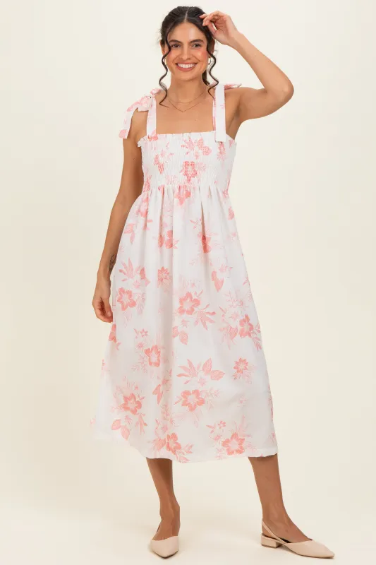 Peach Floral Smocked Midi Dress made by Hello MIZ