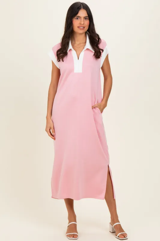 Pink Colorblock Polo Midi Dress made by She and Sky