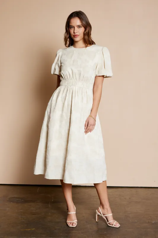Oatmeal Floral Jacquard Dress sold by Pinkblush