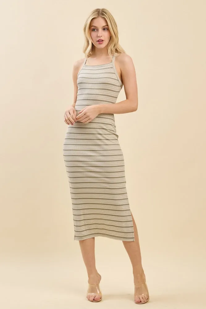 Olive Striped Crisscross Back Dress sold by Pinkblush