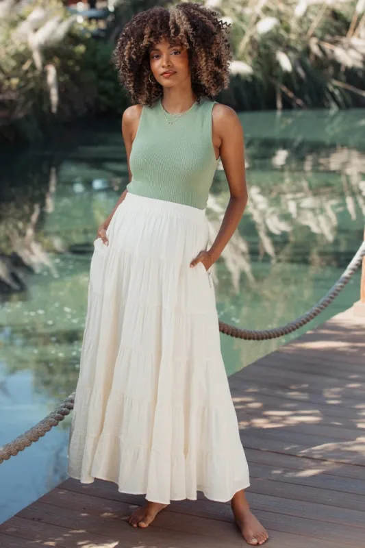 Cream Tiered Maternity Maxi Skirt made by Listicle