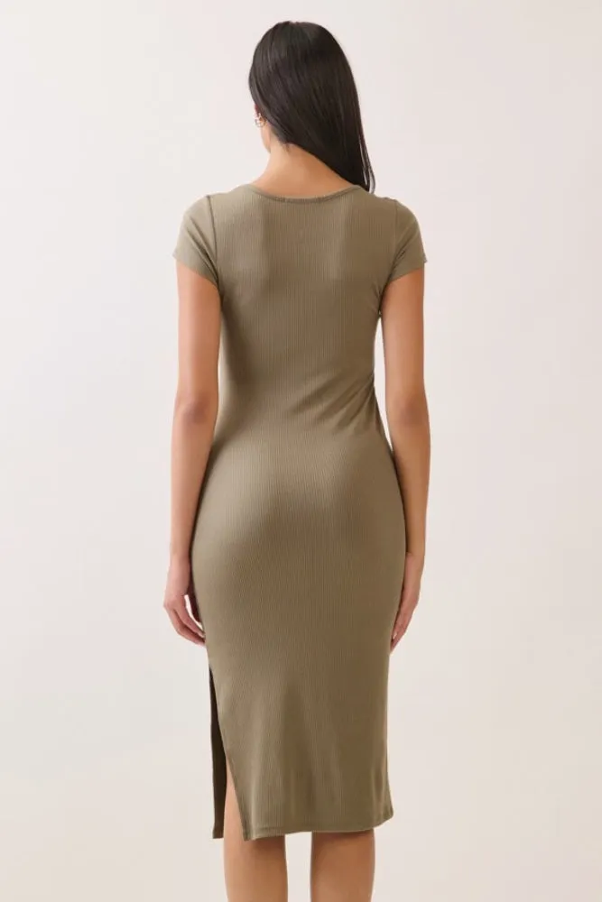 Faded Olive Square Neck Side Slit Midi Dress sold by Pinkblush product image thumbnail 2