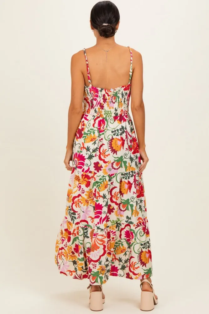 Cream Floral Tiered Midi Dress sold by Pinkblush product image thumbnail 3