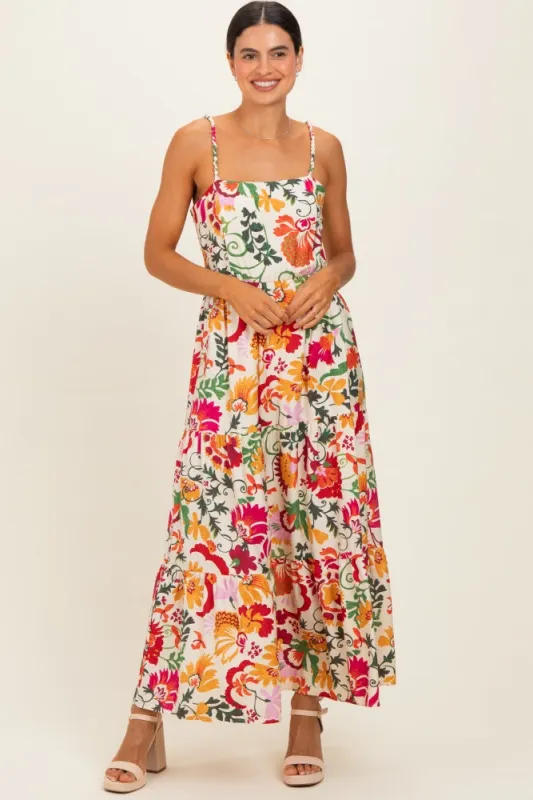 Cream Floral Tiered Midi Dress made by Pinkblush
