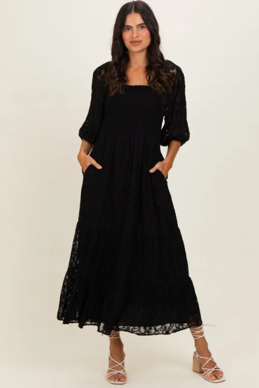 Black Lace Smocked Midi Dress made by Angie