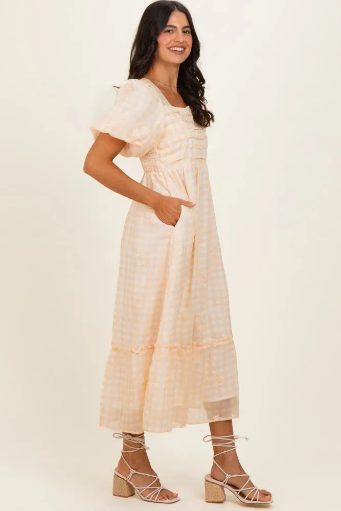 Yellow Gingham Pleated Square Neck Midi Dress sold by Pinkblush product image thumbnail 3
