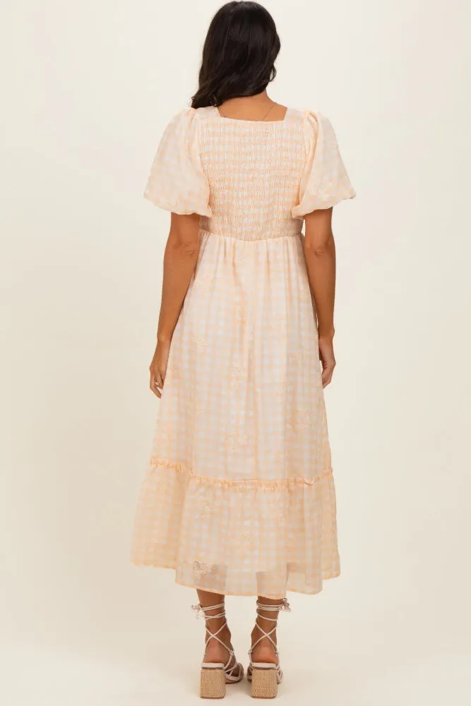 Yellow Gingham Pleated Square Neck Midi Dress sold by Pinkblush product image thumbnail 2