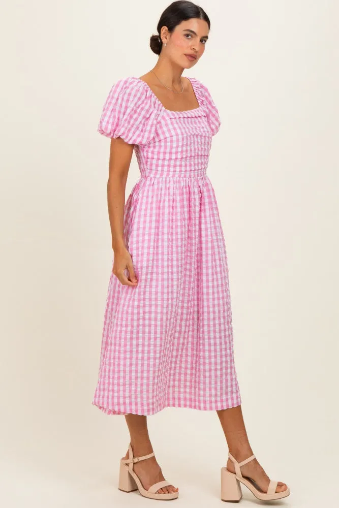 Pink Gingham Puff Sleeve Midi Dress sold by Pinkblush product image thumbnail 2