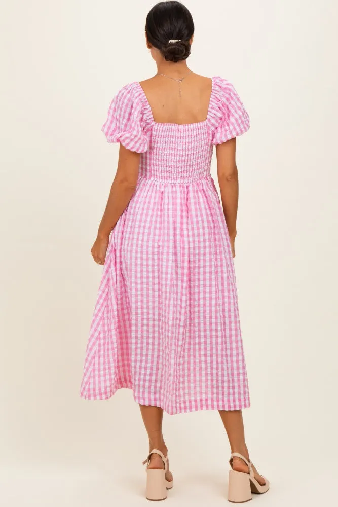 Pink Gingham Puff Sleeve Midi Dress sold by Pinkblush product image thumbnail 3