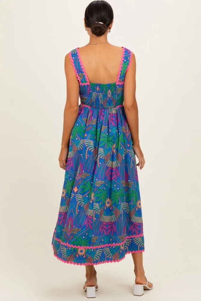 Navy Tropical Embroidery Midi Dress sold by Pinkblush product image thumbnail 3