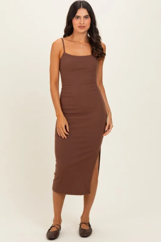 Chocolate Side Slit Fitted Tank Dress made by Pinkblush