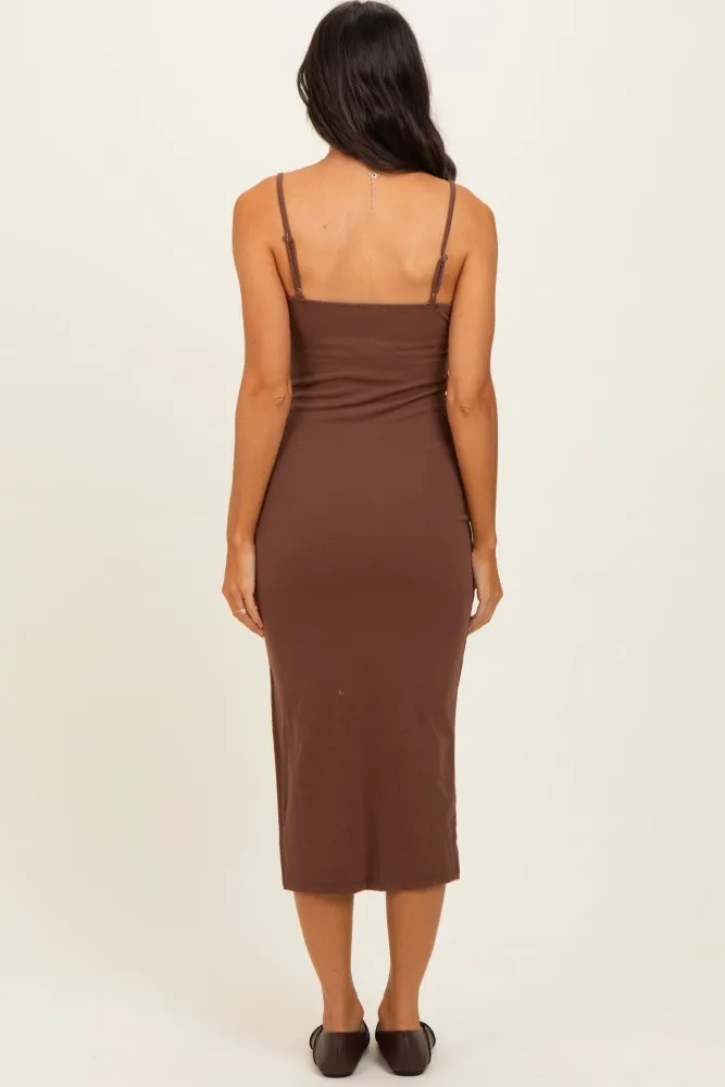 Chocolate Side Slit Fitted Tank Dress sold by Pinkblush product image thumbnail 3