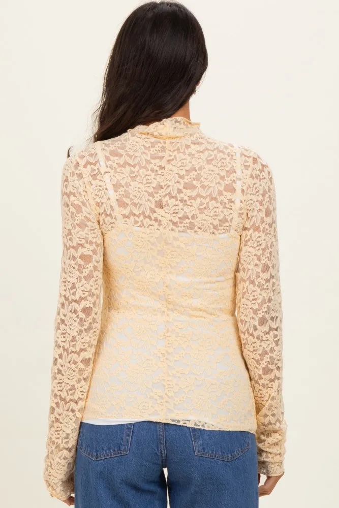 Butter Yellow High Neck Fitted Sheer Lace Top sold by Pinkblush product image thumbnail 4