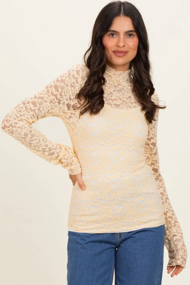 Butter Yellow High Neck Fitted Sheer Lace Top sold by Pinkblush product image thumbnail 2