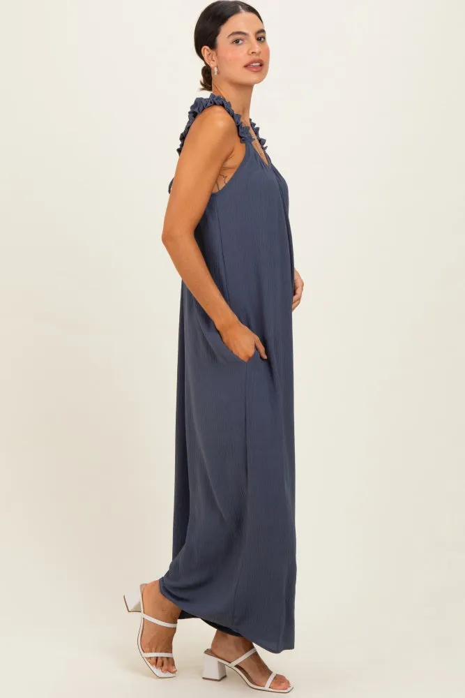 Navy Ruffle Strap Wide Leg Jumpsuit sold by Pinkblush product image thumbnail 2