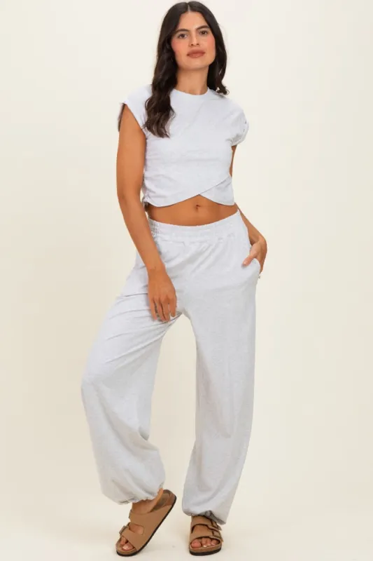 Light Heather Grey Cropped Tank Pant Set made by Rae Mode