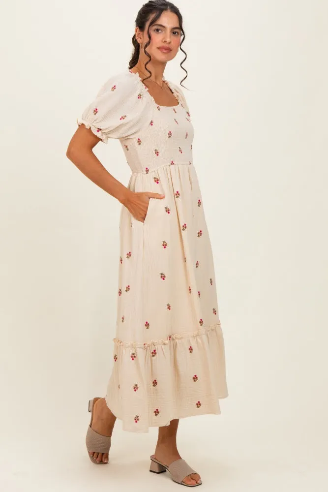 Cream Embroidered Smocked Midi Dress sold by Pinkblush product image thumbnail 2