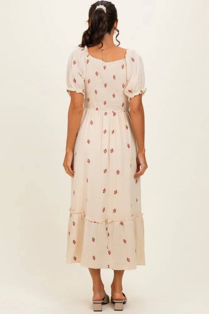 Cream Embroidered Smocked Midi Dress sold by Pinkblush product image thumbnail 3
