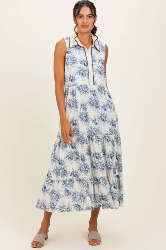 Ivory Floral Tiered Sleeveless Shirt Dress made by TCEC