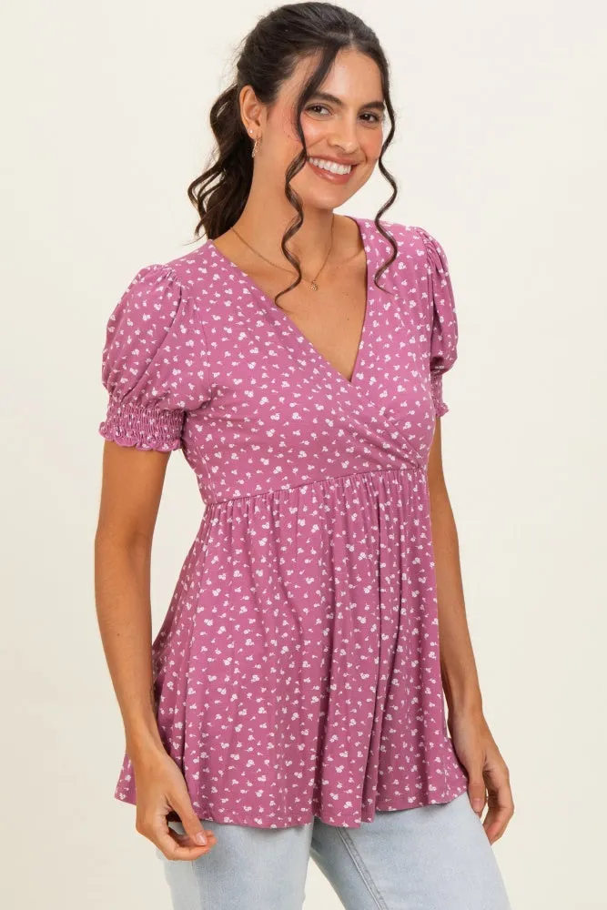 Mauve Ditsy Floral Smocked Sleeve Wrap Top sold by Pinkblush product image thumbnail 2