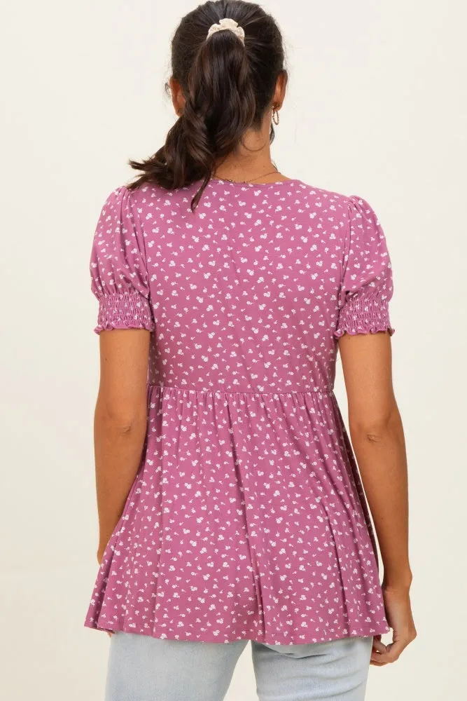 Mauve Ditsy Floral Smocked Sleeve Wrap Top sold by Pinkblush product image thumbnail 3