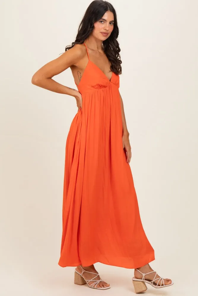 Orange V-Neck Open Back Maxi Dress sold by Pinkblush product image thumbnail 2