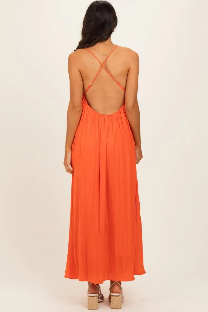 Orange V-Neck Open Back Maxi Dress sold by Pinkblush product image thumbnail 3