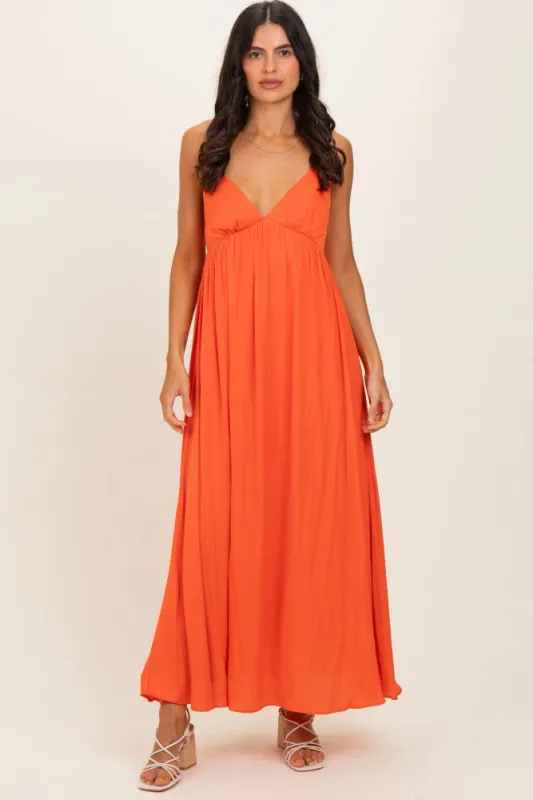Orange V-Neck Open Back Maxi Dress made by Naked Zebra