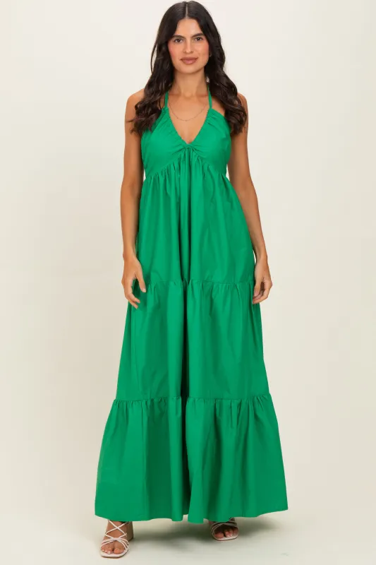 Green Cutout Halter Neck Maxi Dress made by Flying Tomato