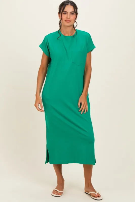 Kelly Green Pocket Front Midi T-Shirt Dress made by Zenana Outfitters