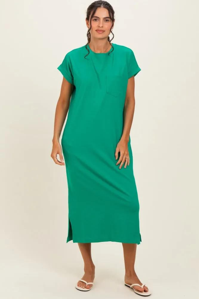 Kelly Green Pocket Front Midi T-Shirt Dress sold by Pinkblush