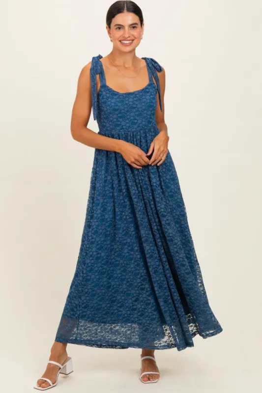 Blue Sleeveless Lace Maxi Dress made by Pinkblush